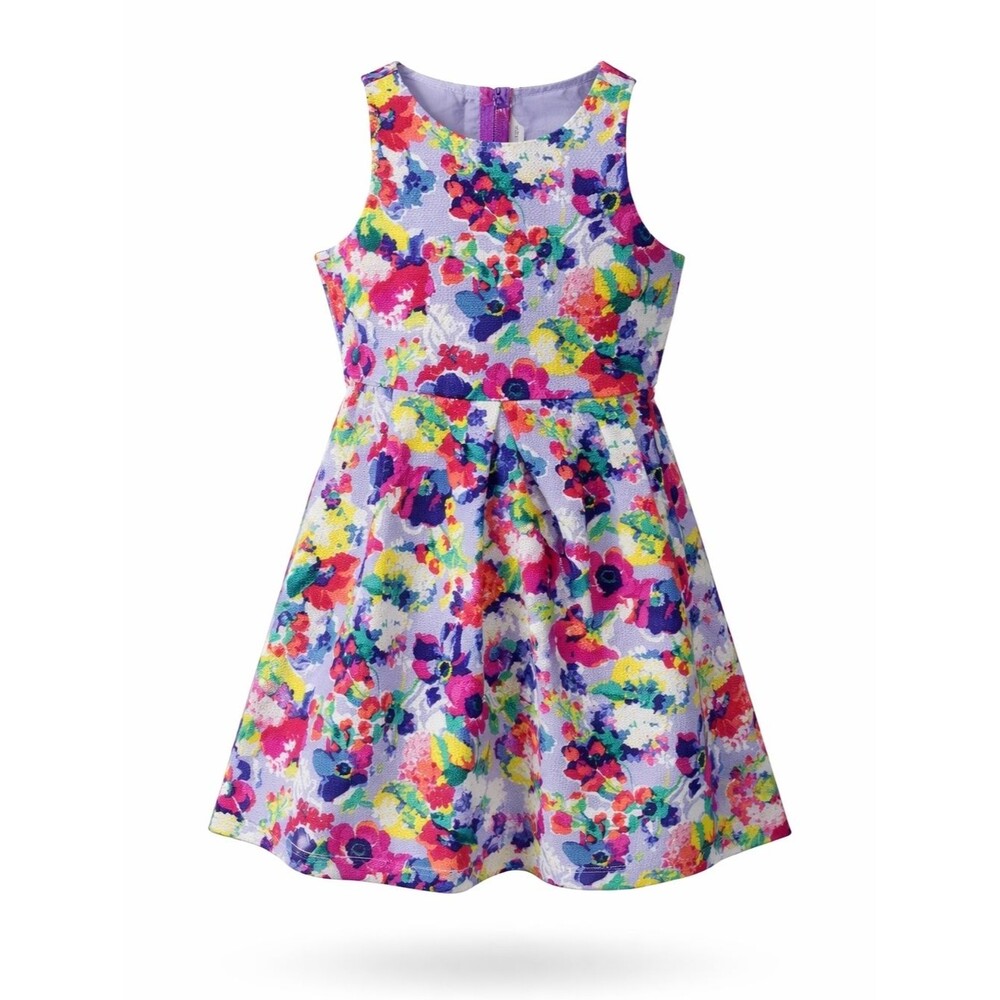 Janie And Jack Girls Kids Colorful Flower Floral Purple Fit Flare Dress Size 6